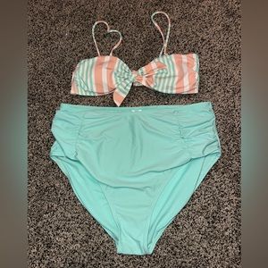 Pink and turquoise bikini set